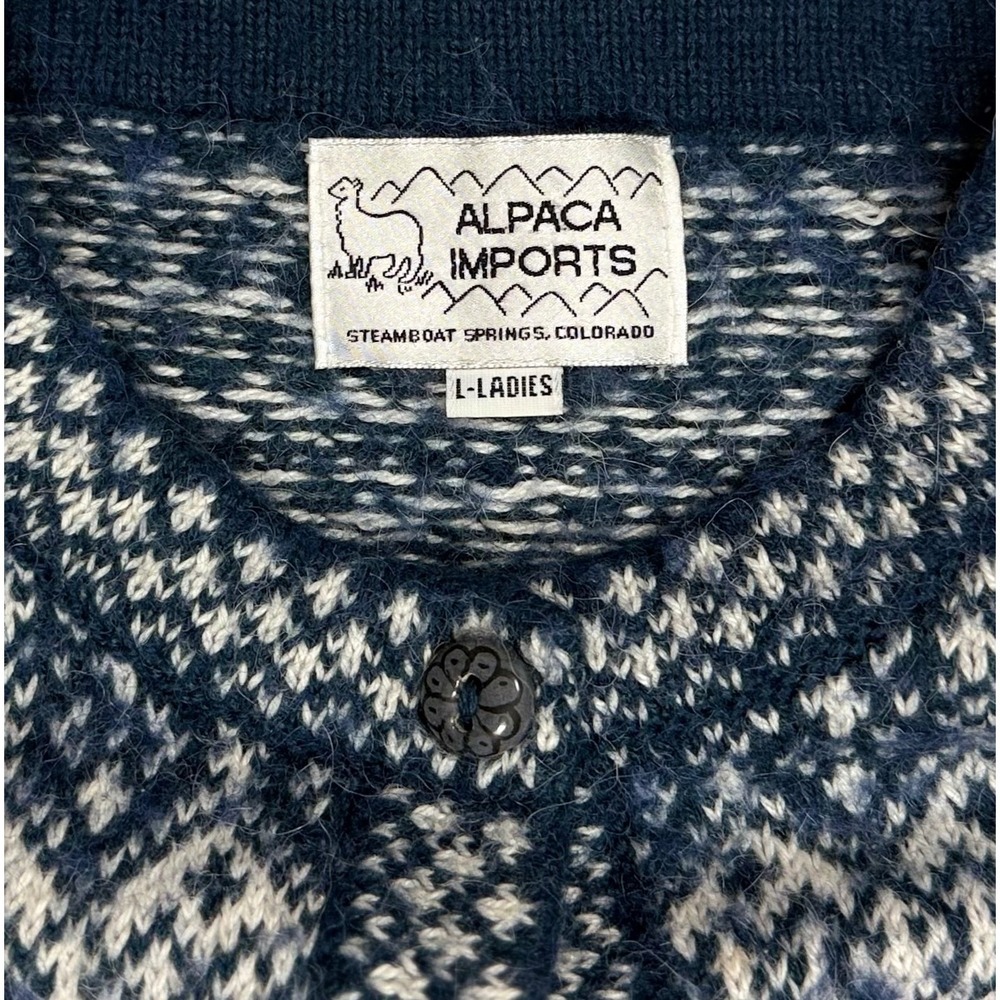 Alpaca Imprts Alpaca Wool blue white fair isle knit cardigan sweater women large - Picture 6 of 7